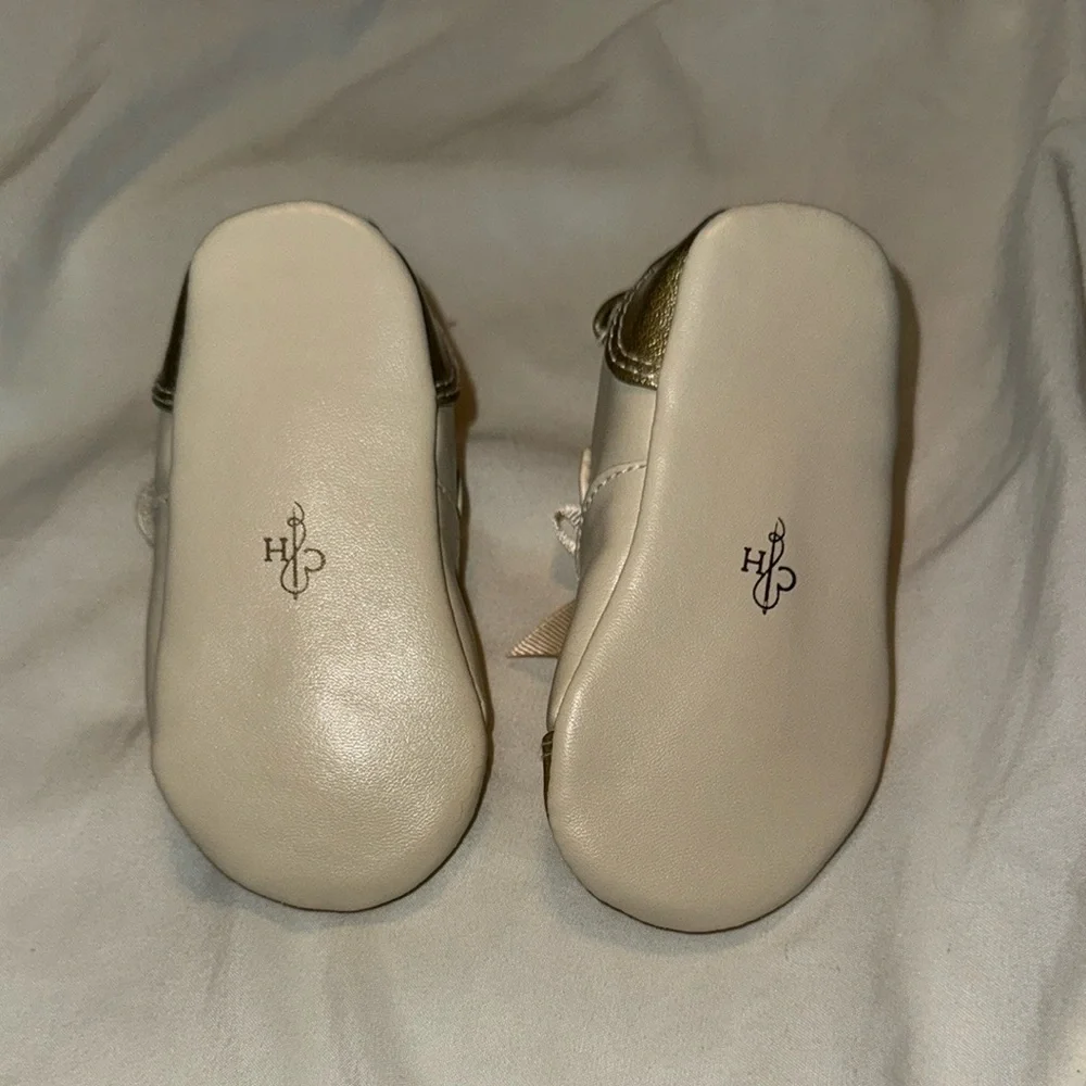 Cole Haan Gold and Cream Crib Shoes